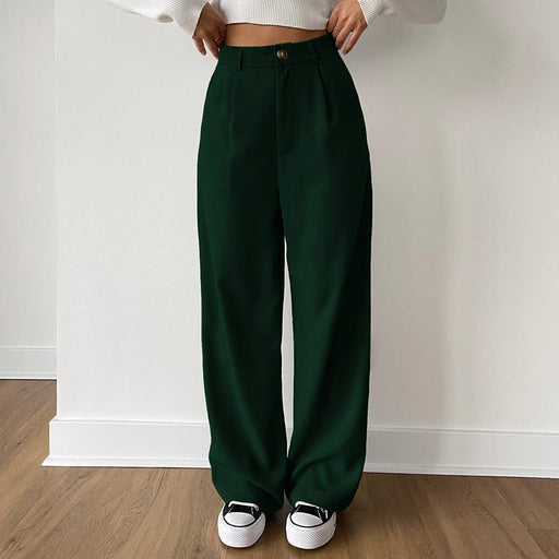 Color-Green-Autumn French Casual Women Clothing Office Cotton Work Pant Straight Leg Pants-Fancey Boutique