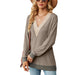 Color-Coffee-Autumn Winter Lace V-Collar Contrast Color Slit Loose Long Sleeve T-shirt Top Ladies-Fancey Boutique