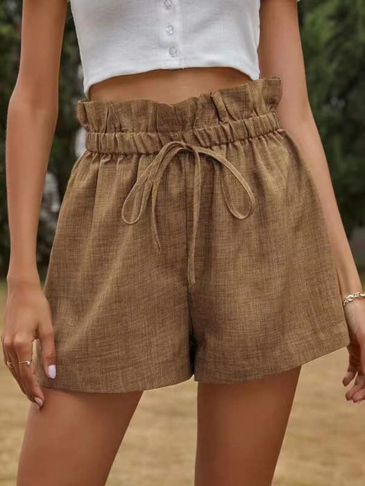 Color-Khaki-Casual Comfortable Shorts for Women Summer High Waist Lace-up Loose Wide Leg Pants Women-Fancey Boutique