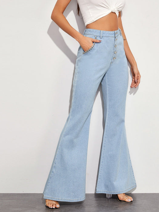 Color-Women Clothing Casual All Match Big Horn Wide Leg Denim Trousers-Fancey Boutique