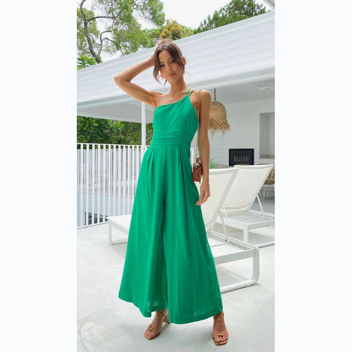 Color-Spring Summer Solid Color Loose Wide-Leg Cotton Linen Jumpsuit-Fancey Boutique