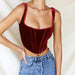 Color-Women Clothing Square Collar Sexy Slim Boning Corset Velvet Vest Cropped Women T Top High Profile-Fancey Boutique