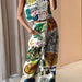 Color-Printed Wide Leg Pants Vest Casual Two Piece Set Women-Fancey Boutique