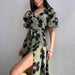 Color-Summer Women Clothing Lantern Sleeve V neck Dress Slim Fit Large Swing Elastic Printing Maxi Dress for Women-Fancey Boutique