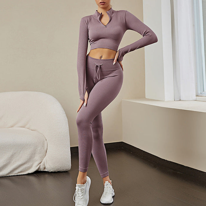 Color-Cameo Paste Two-Piece Suit-Solid Color Seamless Sports Yoga Suit Long Sleeved T shirt Popular Moisture Wicking Running Fitness Clothes Women-Fancey Boutique