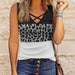 Color-Gray-Summer Women Clothing Leopard Splicing V neck Top Large Quantity-Fancey Boutique