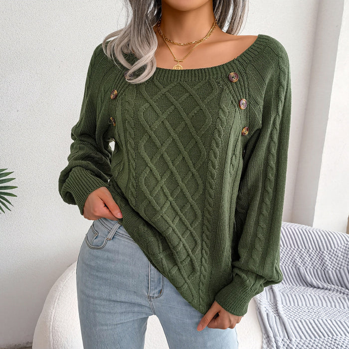 Color-Autumn Winter Casual Square Collar Clinch Twist Knitted Pullover Sweater Women Clothing-Fancey Boutique