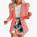 Color-Pink-Autumn Winter Women Clothing Printing Princess Sleeves Office Slim Fit Short Skirt Set-Fancey Boutique