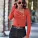 Color-Red-Women Clothing Autumn Winter Diagonal Collar Casual Solid Color Slim Fit Long Sleeves Knitted Top-Fancey Boutique