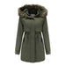 Color-Army Green-Women Cotton Padded Coat Detachable Fur Collar Detachable Hat Quilted Parka Women-Fancey Boutique