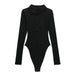 Color-Black-Winter Women 'S Casual Polo Shirt Collar Slim Bodysuits-Fancey Boutique