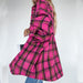 Color-Rose Red Retro Classic Plaid Long Sleeve Lazy Shirt Autumn Loose Women-Fancey Boutique