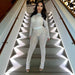 Color-White-Women Clothing Summer Wheat Net See through Tight Long Sleeve Top Trousers Casual Set-Fancey Boutique