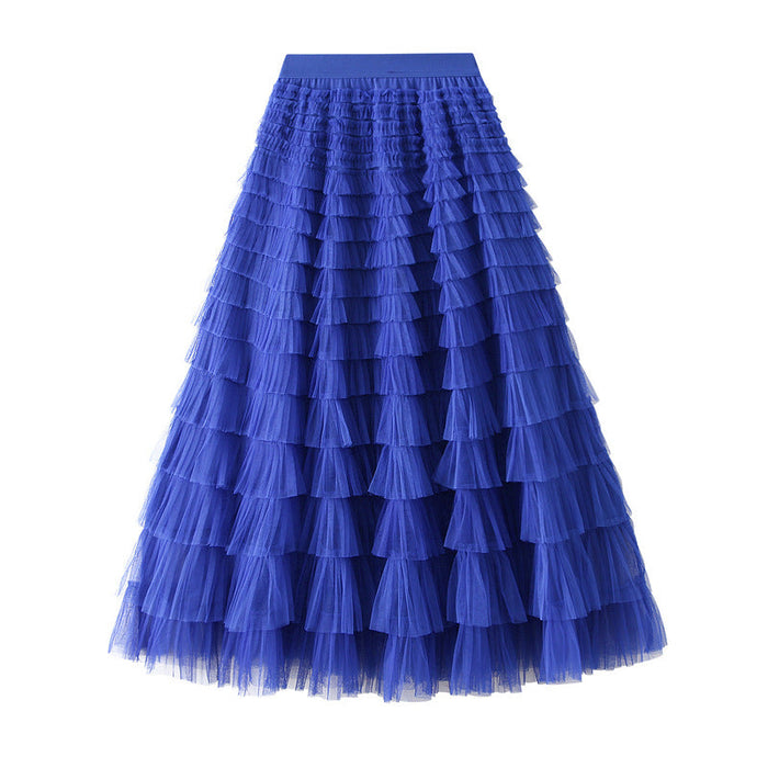 Color-Royal Blue-Mesh Tiered Skirt Women Spring Autumn Dress Fairy White Yarn Skirt Pleated-Fancey Boutique