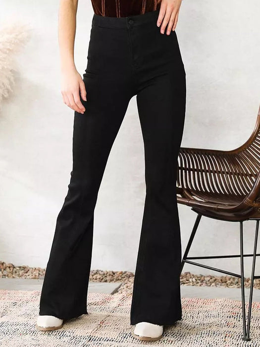 Color-Black-Autumn Winter Slim Fit Stretch Flared Pants Women Jeans Women Jeans-Fancey Boutique