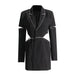 Color-Exquisite Rhinestone Hollow Out Cutout Cropped Lace up Blazer Office for Women-Fancey Boutique