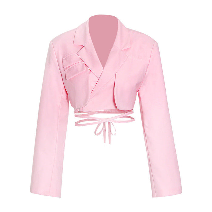 Color-Pink Top-Spring two piece set Blazer Women Irregular Asymmetric Skirt Design Fried Street Gas Field Trendy Suit-Fancey Boutique