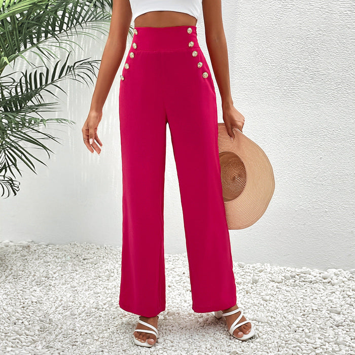 Color-Straight Leg Pants Wide Leg Pants Women Trousers Early Autumn Ornament Button Solid Color All Matching-Fancey Boutique