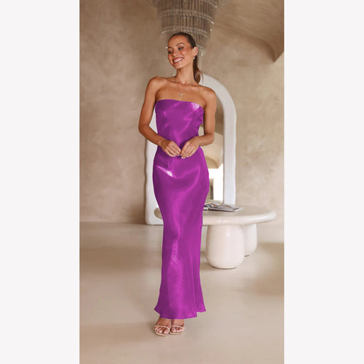 Color-Summer Bright Silk Bandeau Sexy Maxi Dress-Fancey Boutique