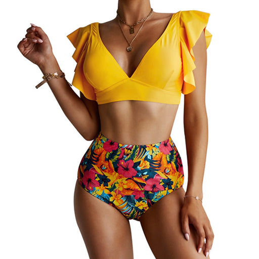 Color-Yellow-Swimwear Women Swimsuit Wireless Detachable Cup Cotton Swimsuit two piece set-Fancey Boutique