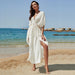 Color-White-Cotton Loose Vacation Beach Blouse Jumpsuit Maxi Dress Sun Protection Shirt Bikini Swimsuit Outwear-Fancey Boutique