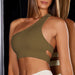 Color-Army Green Shoulder Bra-Fitness Suit One Shoulder Bra Camisole Women Sports Yoga Pants Yoga Clothes Five Piece Set-Fancey Boutique