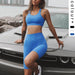 Color-Blue-Yoga Wear Suit Women Workout Bra Breathable Sports Shorts Women Quick-Drying Yoga Pants-Fancey Boutique