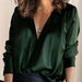 Color-Green-Autumn Winter Business Pullover V neck Solid Color Office Satin Long-Sleeved Green Shirt-Fancey Boutique
