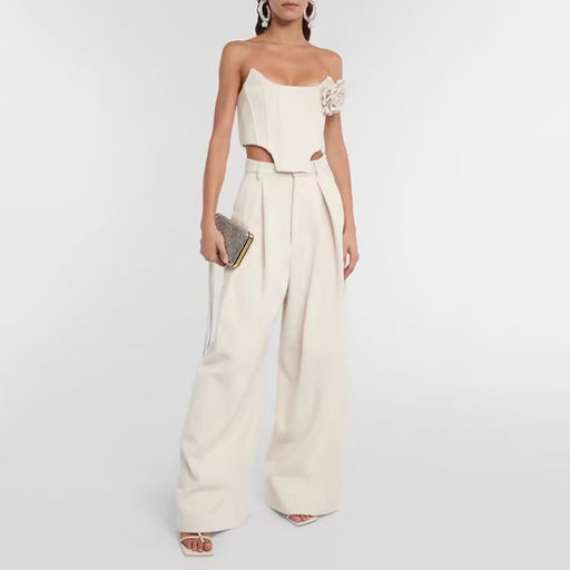 Color-Tube Top Boning Corset Cropped Outfit Top Casual Wide Leg Pants Solid Color Sexy Suit Two Piece Set for Women-Fancey Boutique