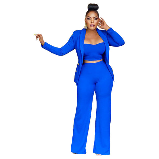 Color-Blue-Autumn Winter Blazer Vest Wide Leg Pants Three Piece Suit-Fancey Boutique