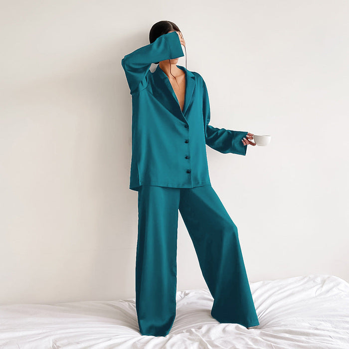 Color-Light Green-Spring Summer Blue Thin Women Home Silk-like Solid Color Pajamas Ice Silk Loose Can Be Worn outside-Fancey Boutique