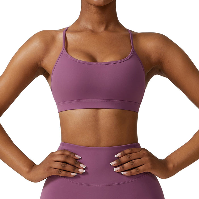 Color-Prune Purple-Sling Beautiful Back Fitness Yoga Wear Outdoor Running Yoga Bra Nude Feel Quick Drying Sports Underwear-Fancey Boutique