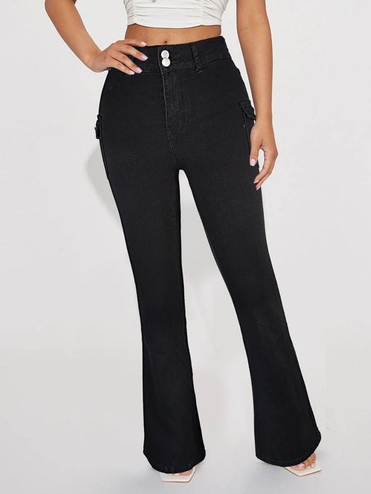 Color-Women Wear High Waist Double Button Slim Jeans Bootcut Trousers-Fancey Boutique