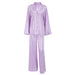 Color-Summer French Comfortable Silk Satin Purple Striped Patchwork Shirt Pajamas Women Homewear-Fancey Boutique