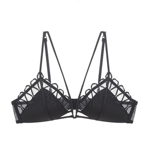 Color-Black-French Mesh Embroidered Underwear Women Thin Section Without Steel Ring Triangle Cup Sexy Bra Set Bralette-Fancey Boutique