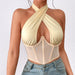 Color-Top Stitching Mesh Perspective Sexy Sexy Cross Halter Boning Corset Corset Women-Fancey Boutique