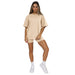 Color-Apricot-Summer Solid Color Short Sleeve round Neck Pullover Top Urban Casual Shorts Suit Women-Fancey Boutique