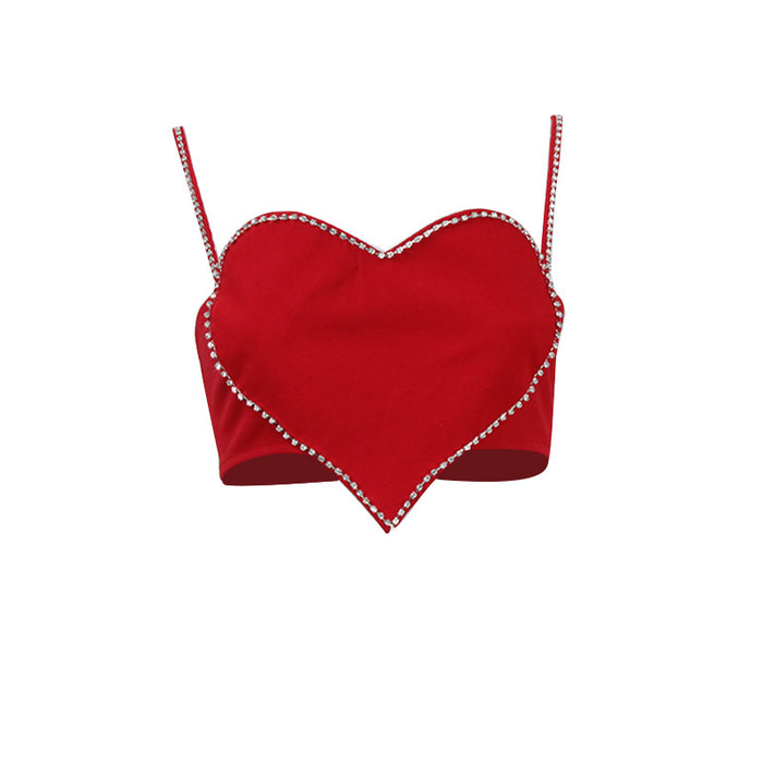 Color-Women Clothing Sexy Heart Shape with Diamond Bandeau Sling Short Vest Cropped Sexy Top for Women-Fancey Boutique
