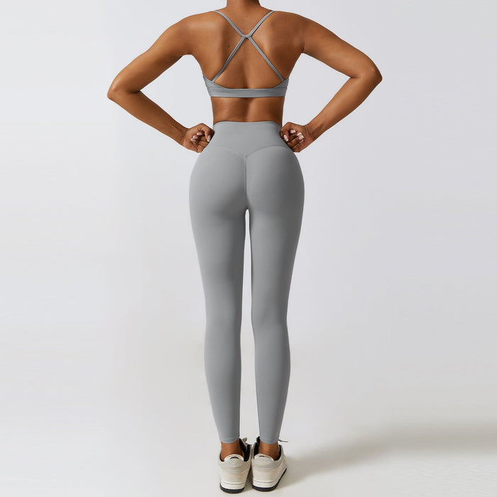 Color-Bra Trousers Rhino Gray-Autumn Winter Skinny Yoga Clothes Nude Feel Quick Drying Sports Suit Thin Fitness Clothes Three Piece Set-Fancey Boutique