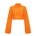 Color-Orange-Autumn Shirt Solid Color Pocket Short Office Top Women-Fancey Boutique