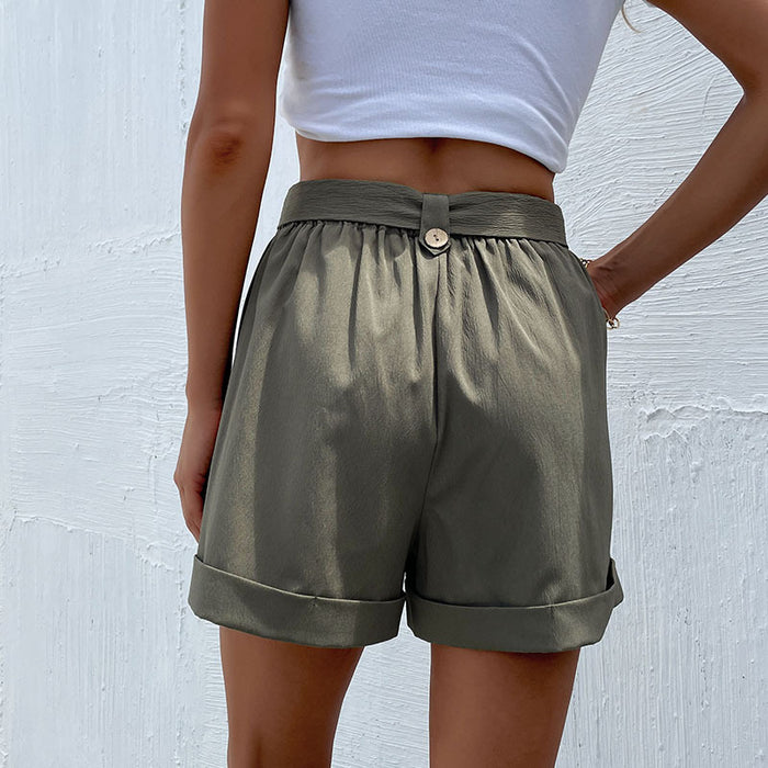Color-Women Wear Summer Casual Green Shorts for Women With Belt-Fancey Boutique