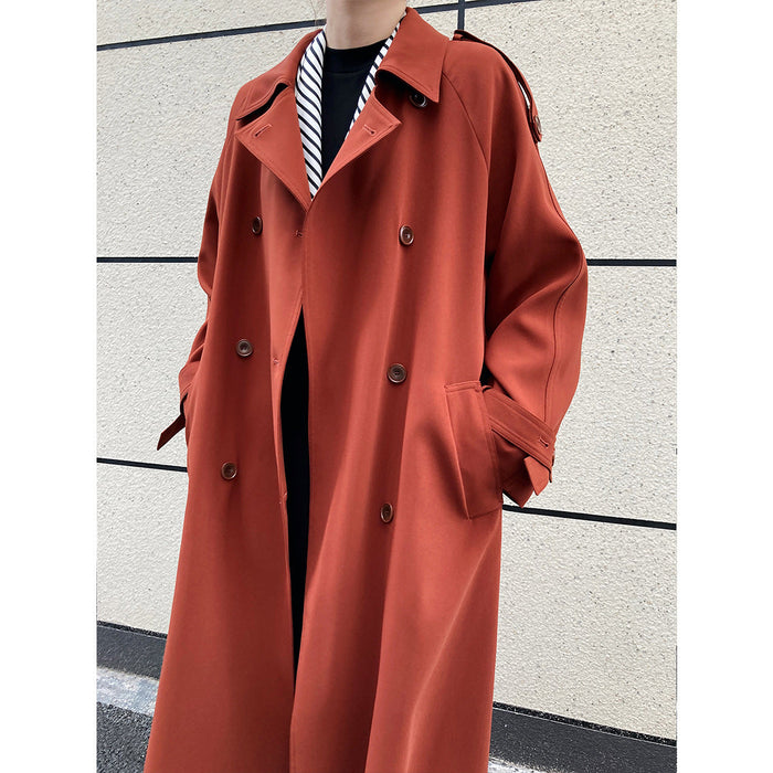 Color-Hawthorn Red-Main Promotion Autumn Draping British Loose Mid-Length over the Knee Trench Coat Female-Fancey Boutique