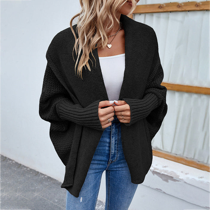 Color-Black-Autumn Winter Women Knitted Sweater Solid Color Batwing Sleeve Sweater Cardigan Coat Women-Fancey Boutique