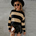 Color-Winter Striped Personality plus Size Pullover Slimming Knitwear Sweater Bottoming Shirt Women-Fancey Boutique