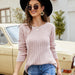 Color-Women Clothing Lace up Pink Sweater Top Long Sleeve Crew Neck Pullover Sweater-Fancey Boutique