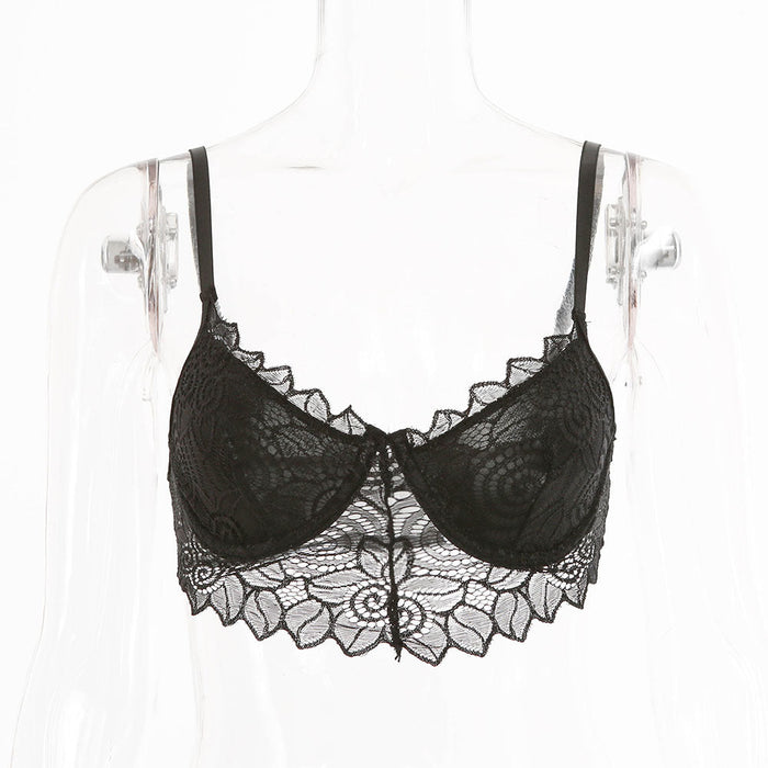 Color-Black-Popular Women Lace Heart-Shaped Sexy Underwear Small Sling Vest-Fancey Boutique