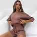 Color-Bean Paste-Autumn Winter Solid Color Loose round Neck Shorts Women Urban Casual Long Sleeve Sweatshirt Suit-Fancey Boutique