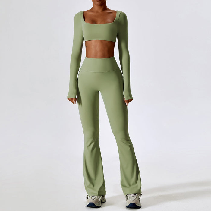 Color-Long Sleeve Trousers Bean Green-Autumn Shockproof Nude Feel Yoga Suit Quick Drying Tight Fitness Suit Casual Sports Suit Women Clothing-Fancey Boutique