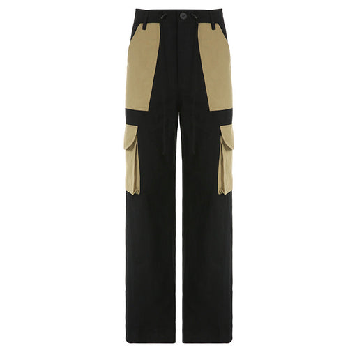 Color-Black-Contrast Color Pocket Stitching High Waist Drawstring Laced Pants Trend All Match Workwear Casual Pants-Fancey Boutique