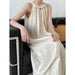 Color-French High End Niche Halter Strap Cami Dress Loose Cold Shoulder Sleeveless Dress-Fancey Boutique